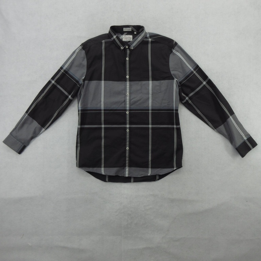 7 Diamonds Shirt Mens Large Black Plaid Stretch Cotton Button Down Long Sleeve